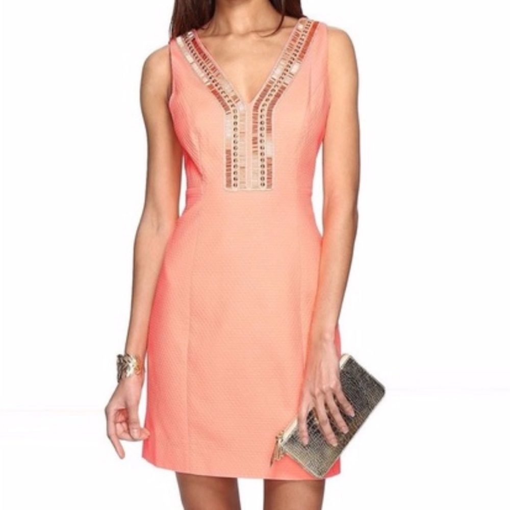 Lilly Pulitzer Coral Embellished V-Neck Mini Dress